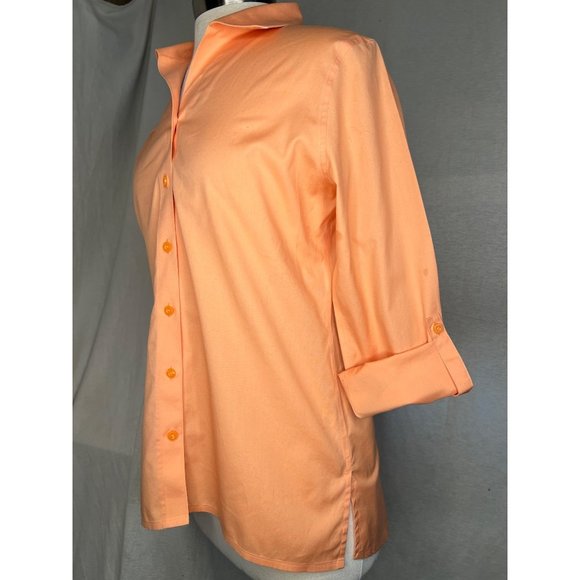 Chicos, orange button front blouse size 0/US4XS  no iron long sleeve - Picture 2 of 14